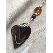 718 collier long pendentif  coeur agate, lapis lazuli, argent sterling